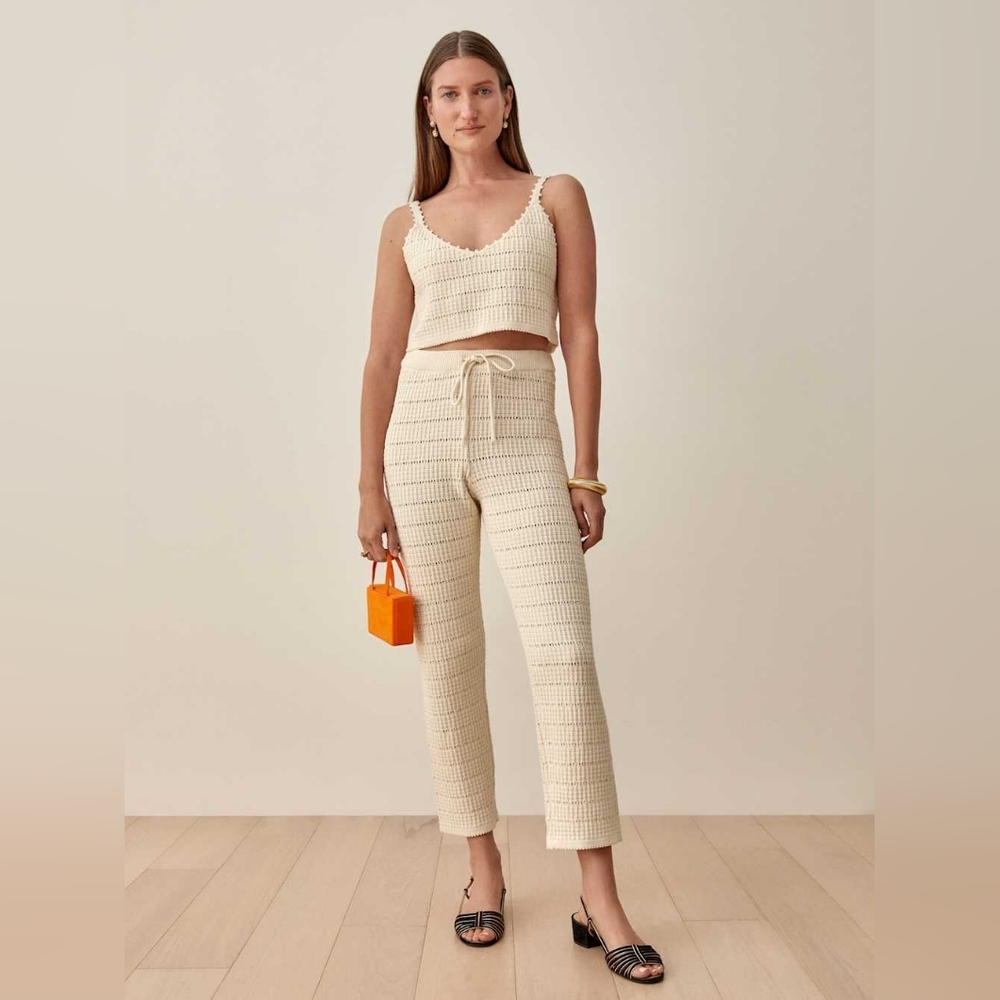 Reformation Carini Cream Cropped Open Knit Pants XS